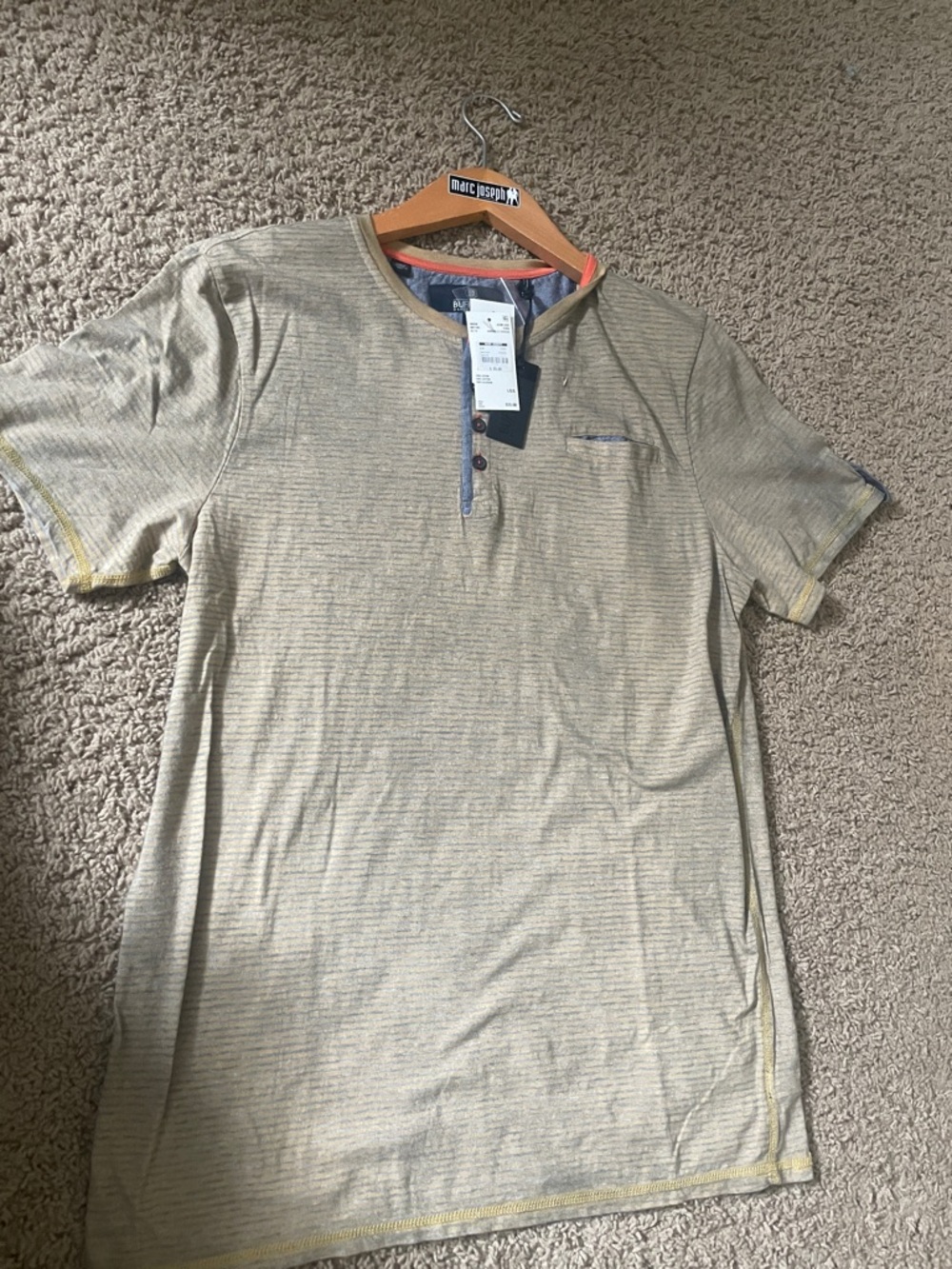 Buffalo David Bitton Short Sleeve Henley in Light Beige Stripe